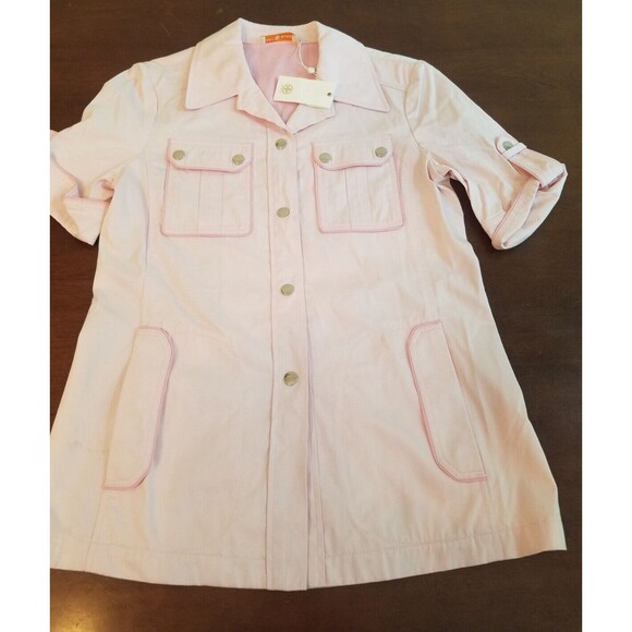 Tori Burch Cotton Twill Womens Pink Safari Button Front Short Sleeve Size 2 - Picture 5 of 7